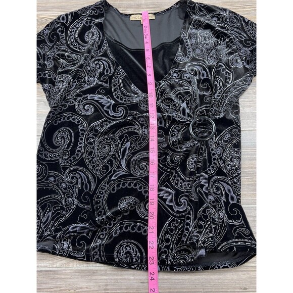 Notations Blouse Women's L Faux Wrap Black Velvet Top Silver Glitter Witchy Goth - Picture 10 of 16